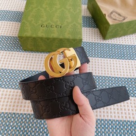 古奇自动扣系列原版双面头层牛皮搭配钢扣五...