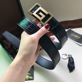 （古奇）采用野生进口真鳄鱼肚皮不拼接皮带...
